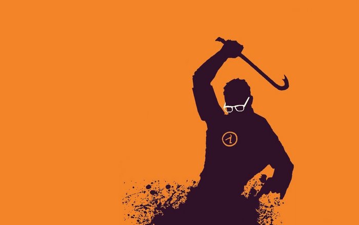Gordon Freeman from Half-Life with a crowbar