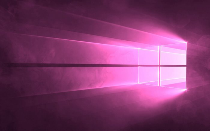 Windows 10 logo with pink light and smoke