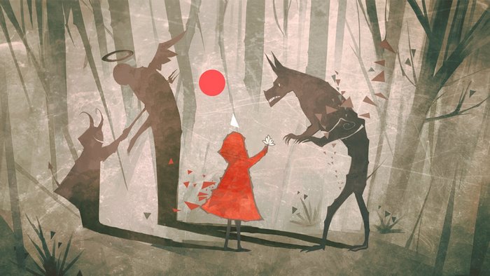 Little Red Riding Hood with Angel and Demon Shadows