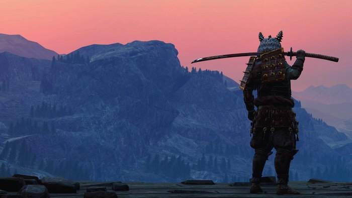 Samurai with Katana in Mountains