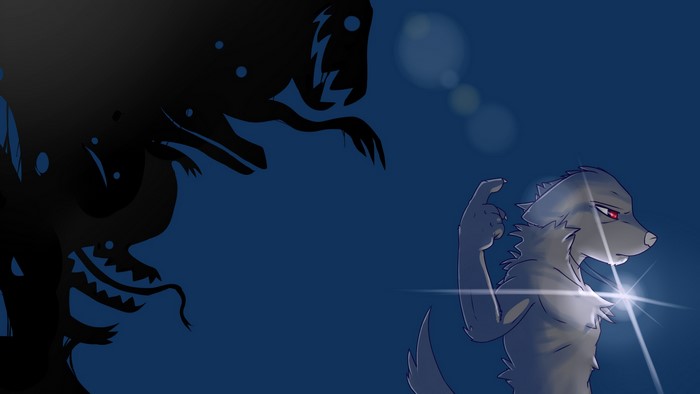 Anthros facing shadowy monsters