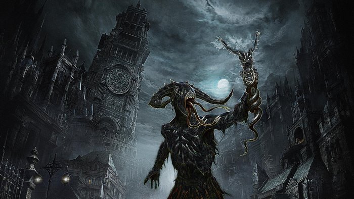 Horror demon in a dark gothic city
