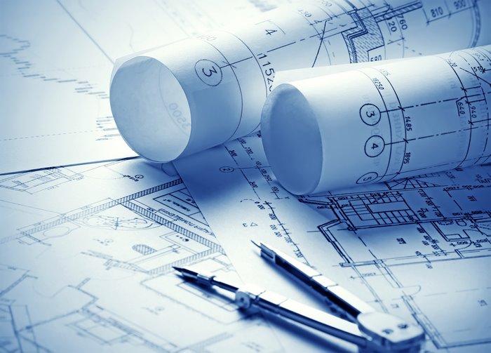 Engineering drawings and compass