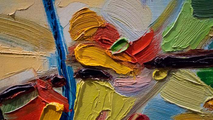 Abstract oil painting with thick impasto brushstrokes