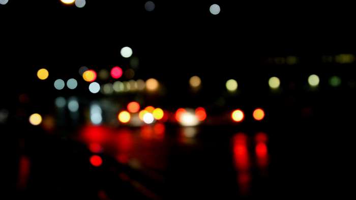 Out of focus city lights at night 4K