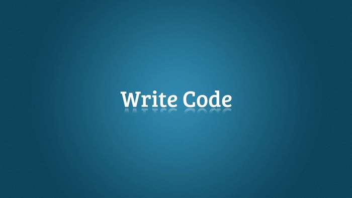 Write Code text on blue background