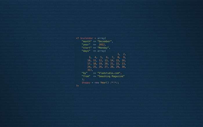 Code snippet for calendar and New Year greeting