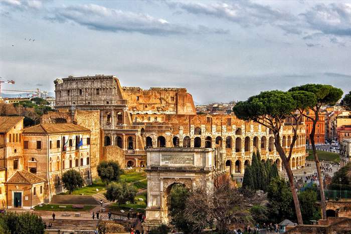 Colosseum and Arch of Constantine in Rome, Italy