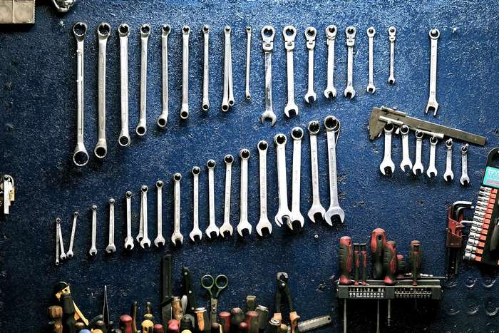Organized Wrenches and Tools in Workshop