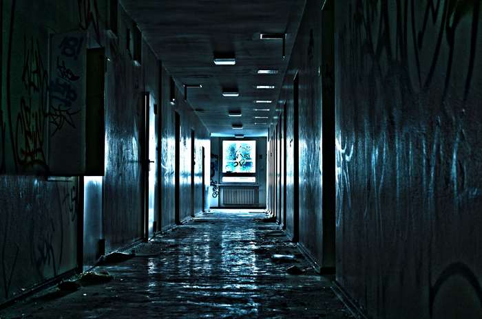 Abandoned hallway with graffiti 4K