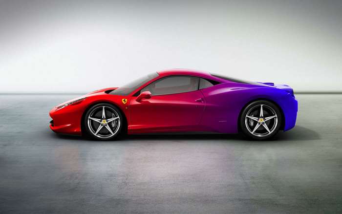 Ferrari Sports Car with Gradient Red to Blue Finish