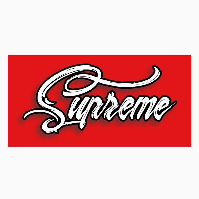 Supreme logo in white script on red background