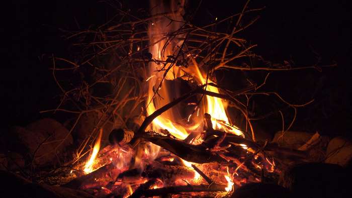 Bonfire with branches and embers 4K