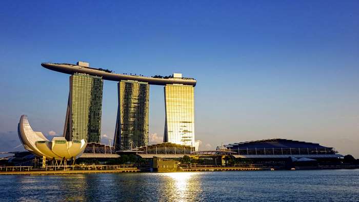 Marina Bay Sands hotel in Singapore at sunset