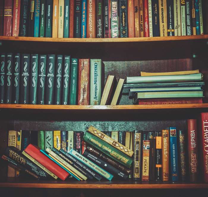 Books on bookshelves