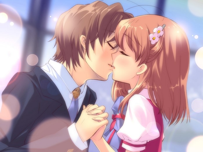 Inaba Yui and Boy from Flyable Heart kissing