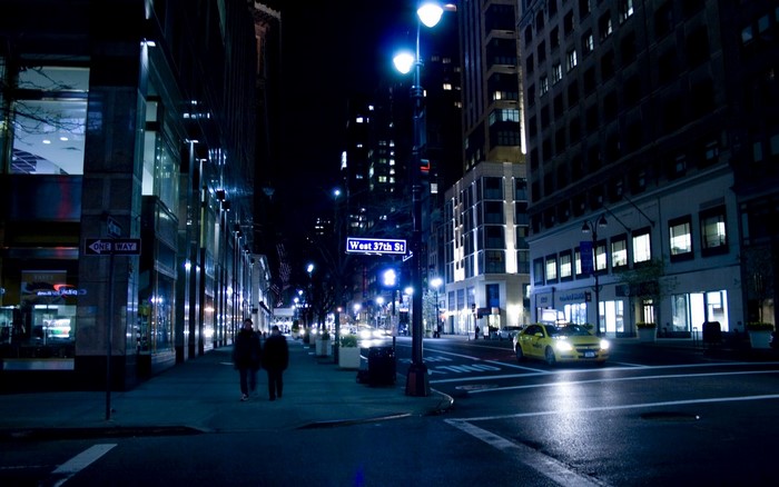 West 37th Street in New York City at Night