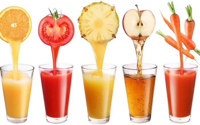 Orange, Tomato, Pineapple, Apple, and Carrot Juices