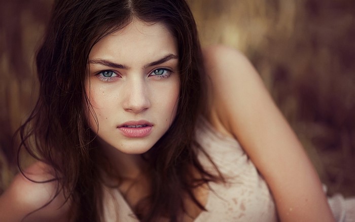 Close-up of a Green-Eyed Girl with Intense Gaze