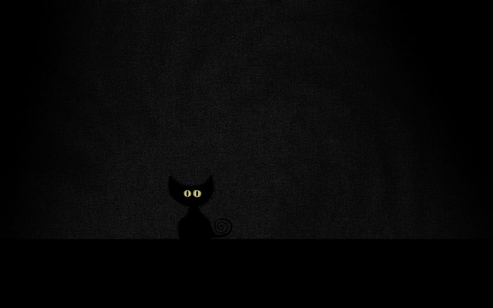 Minimalist black cat with glowing yellow eyes