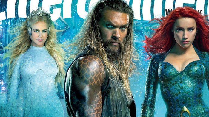 Aquaman movie poster with Jason Momoa, Amber Heard, and Nicole Kidman