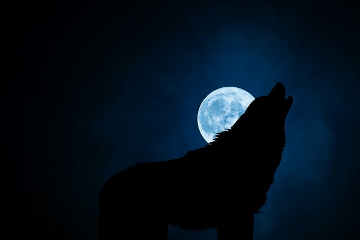 Silhouette of a wolf howling at the moon