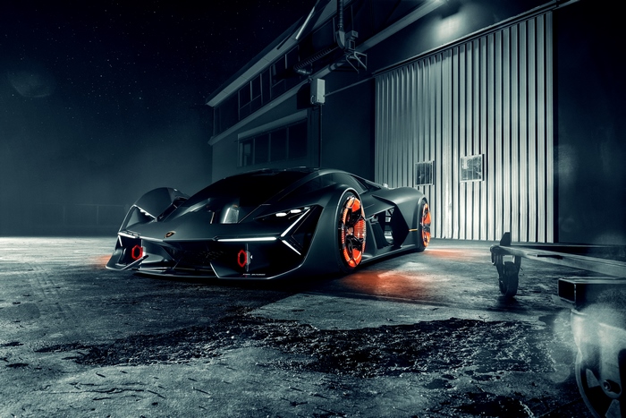 Lamborghini Terzo Millennio concept car in garage
