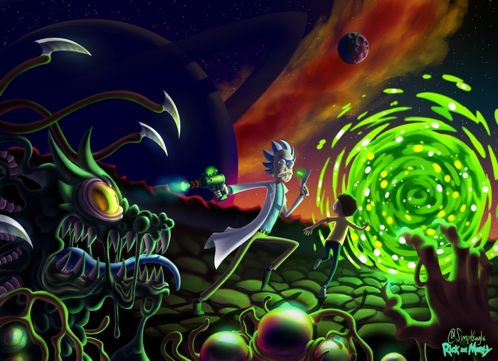 Rick and Morty 4K Digital Artwork Portal Adventure