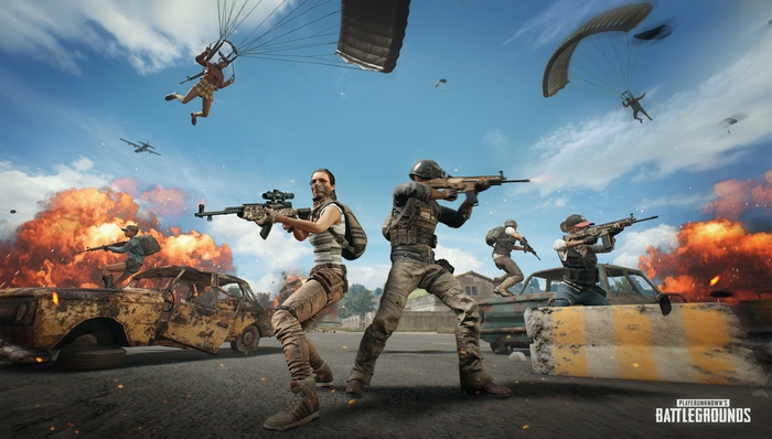 PlayerUnknown's Battlegrounds soldiers parachuting and fighting