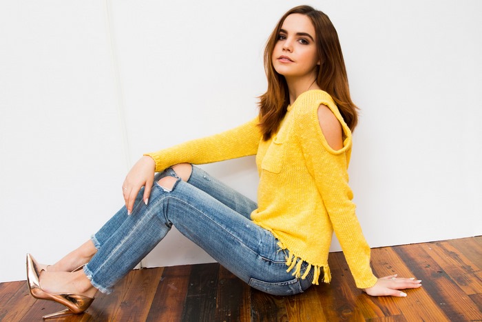 Bailee Madison in Yellow Sweater Sitting on Floor