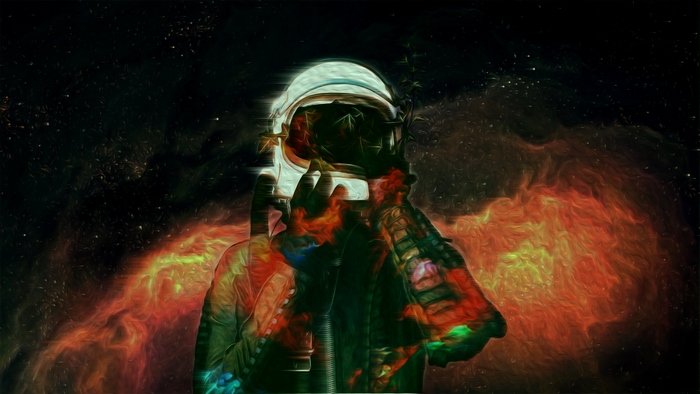 Abstract astronaut in colorful nebula