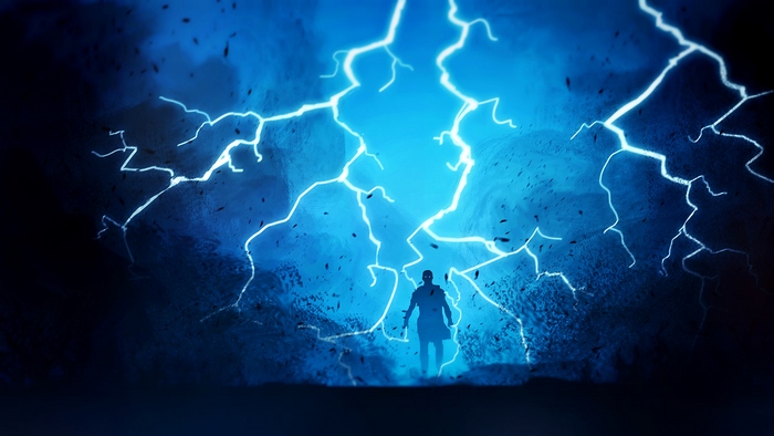 Warrior Silhouette Amid Electric Lightning Storm