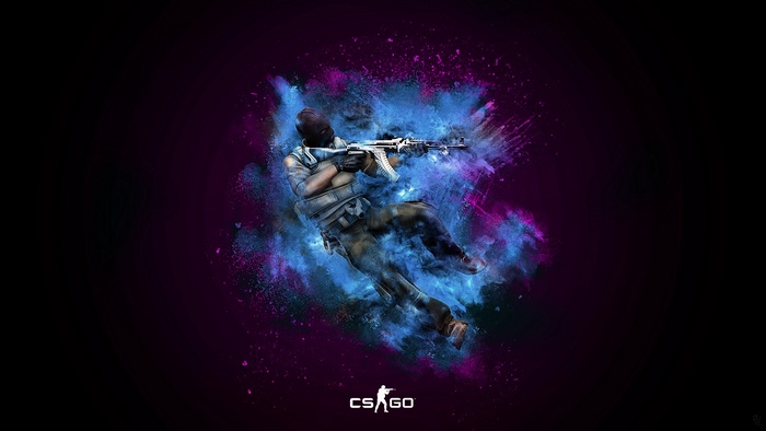 Counter-Strike: Global Offensive character with colorful explosion