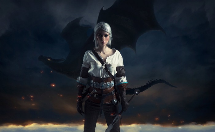 Ciri from The Witcher 3 with a dragon
