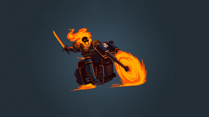 Ghost Rider on a motorcycle with a sword