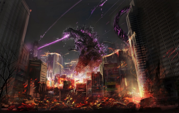 Godzilla attacking a city