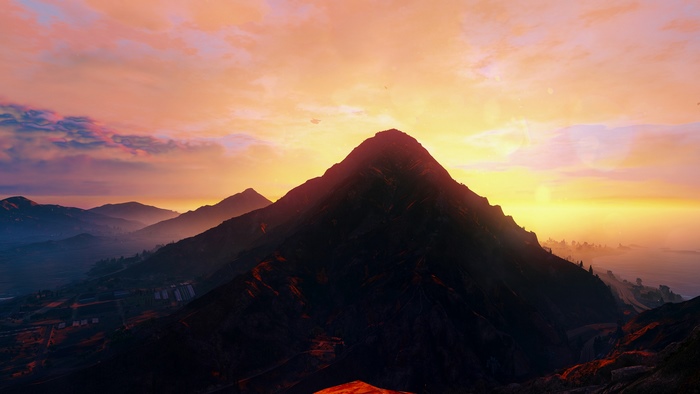 GTA 5 mountain landscape at sunset