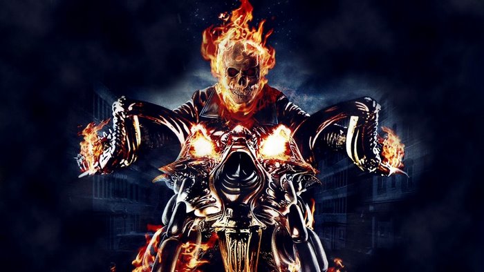 Ghost Rider on a flaming motorcycle