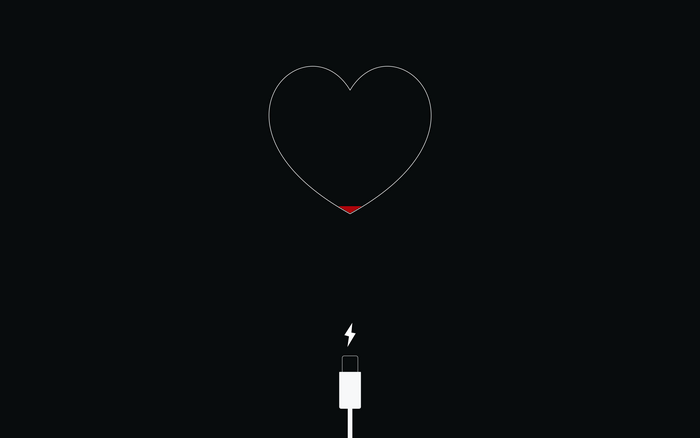 Minimalist heart with low battery and charger