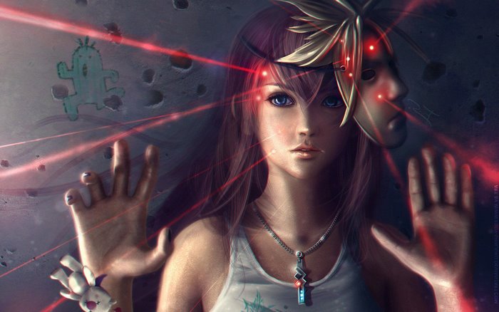 Girl with mask and red lasers