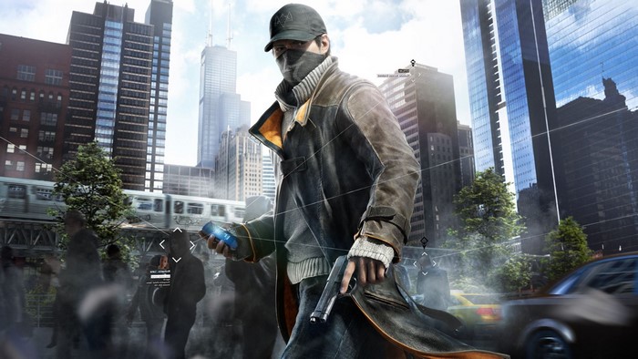 Aiden Pearce from Watch Dogs in a city