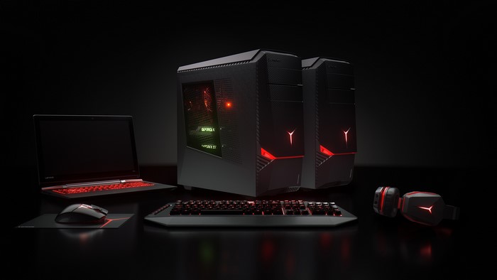 Lenovo Gaming PC Setup with Laptop and Peripherals