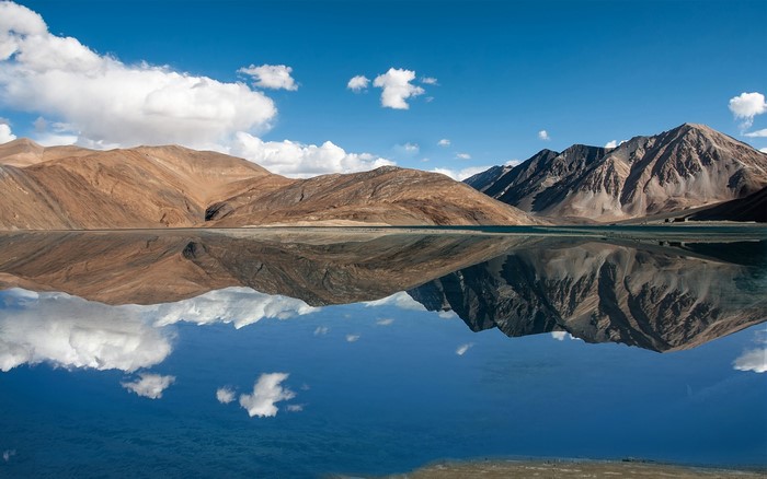 Pangong Tso lake in Ladakh with mountains and reflection
