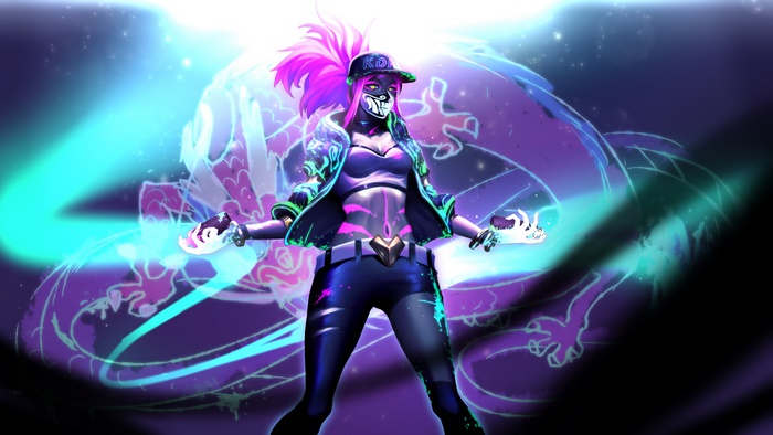 Akali from League of Legends with dragon background