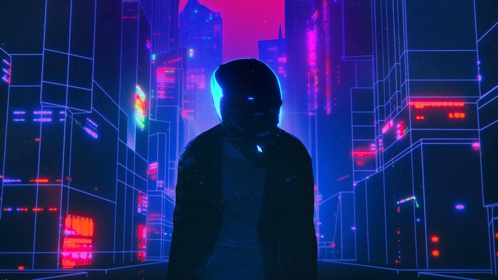 Biker in a neon city
