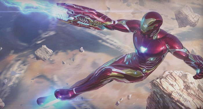 Iron Man in space with debris