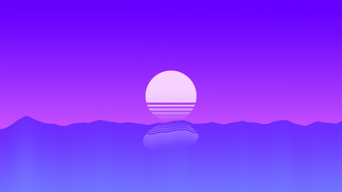 Minimalist sunset over water with mountains