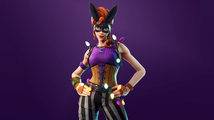 Fortnite character with bunny mask and lights