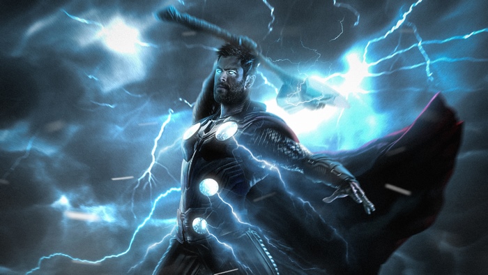 Thor from Marvel Comics with lightning