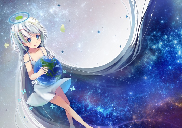 Earth-chan holding the planet Earth